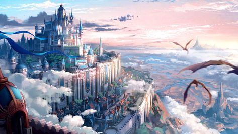 بيوت ملكية, Sky Castle, Fantasy Background, Fantasy Castle, Fantasy City, Biome, Fantasy Places, Fantasy Setting, Landscape Scenery