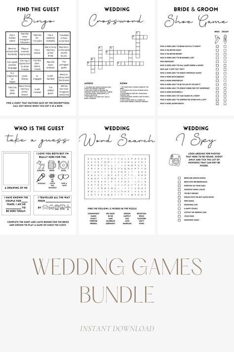 wedding games bundle Fun Tables At Weddings, Guest Games At Wedding, Wedding Program Games, Outdoor Wedding Games For Guests, Game Ideas For Wedding, Simple Wedding Activities, Fun Activities Wedding, Wedding Guest Games Activities, Wedding Games For Guests Outdoor