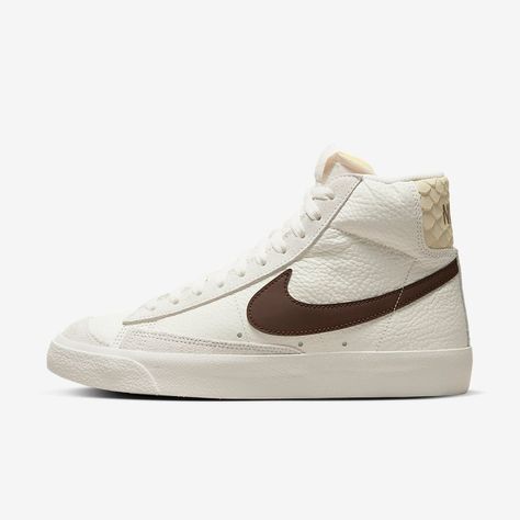 Nike Blazer Mid '77 "Python Heel" FD0805-100 | Nice Kicks Neutral Nike Blazers, Brown Nike Blazers, Nike Blazer Mid 77 Women, Retro Branding, Blazer 77, Blazer Mid 77 Vintage, Nike Blazers, Blazers Shoes, Nike Blazer Mid 77