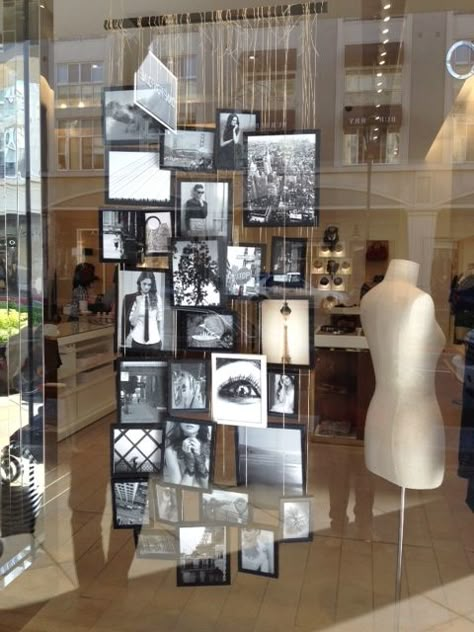 I saw this in a store window display.  I thought this is a Great idea for Photo Collage for your home Wedding Photo Wall Display, Floating Shelves Books, Collage Idea, Photo Wall Display, Window Display Retail, Floating Shelf Decor, Floating Shelves Kitchen, Store Window Display, Store Window Displays