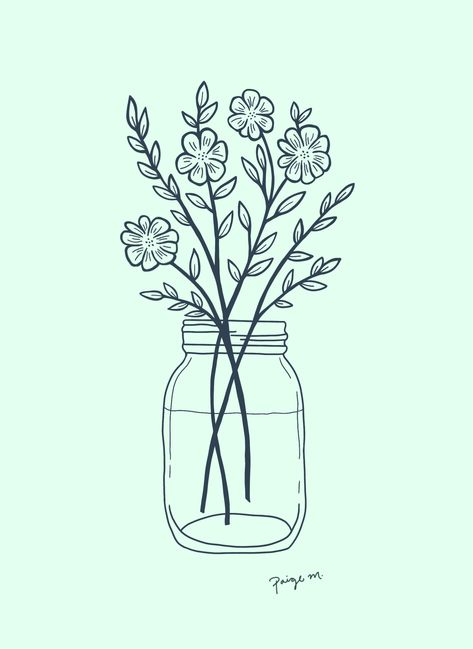 Jar With Flowers Drawing, Flower Jar Drawing, Line Art Tattoos, Floral Drawing, Scandinavian Folk Art, Pola Sulam, Desenho Tattoo, Sketch Inspiration, Hand Embroidery Art