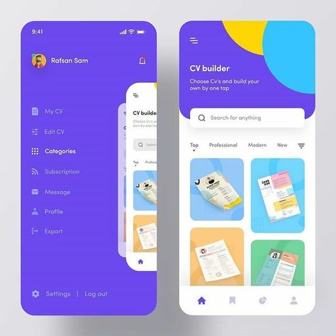 Android App Developers UI/UX on Instagram: “CV builder app Work by Rafsan Sam (dribbble) - #ui #uxdesign #webdesign #design #designer #userinterface #interface #uidesign #uiux…” Cv Maker, My Cv, Application Design, Fashion App, App Ui, Ux Design, App Development, User Interface, Ui Design