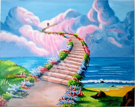 "Stairway to heaven" Heaven Artwork, Path To Heaven, Heaven Pictures, Heaven Painting, Heaven Wallpaper, Stairs To Heaven, Cute Easy Paintings, Heaven Art, Way To Heaven