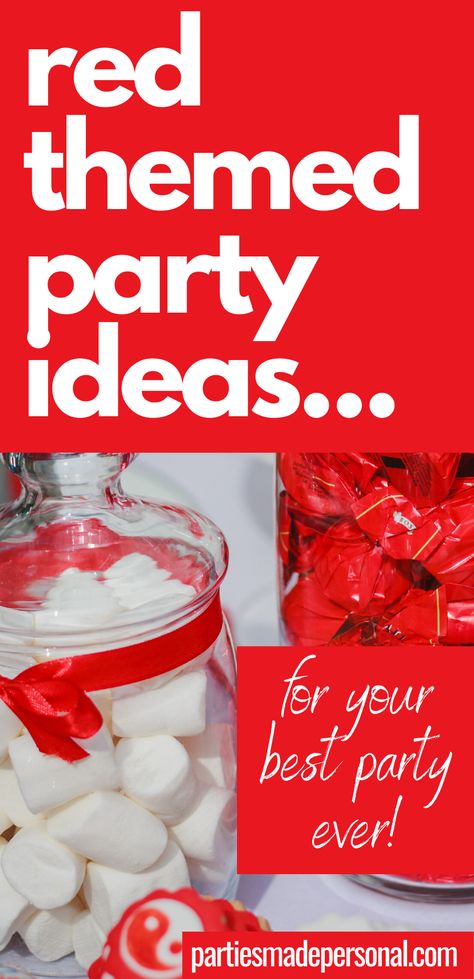 60 Shades Of Red Party, Paint The Town Red Theme Party Ideas, Color Theme Party Ideas For Adults Red, Red White Party Theme, Red Items For Color Party, Color Party Red Ideas, Red And White Christmas Party Theme, Paint The Town Red Party Ideas, Red Food Ideas For Color Party