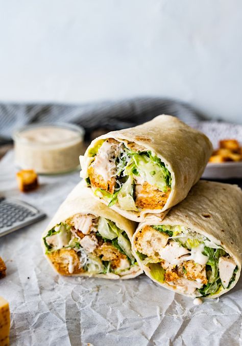 Chicken Caesar Wrap Cesar Salad Wrap Recipe, Cesar Wrap, Salad Stop, Slowcooker Pasta, Chicken Caesar Wrap Recipe, Portable Meals, Chicken Cesar, Chicken Caesar Salad Wraps, Caesar Salad Wrap