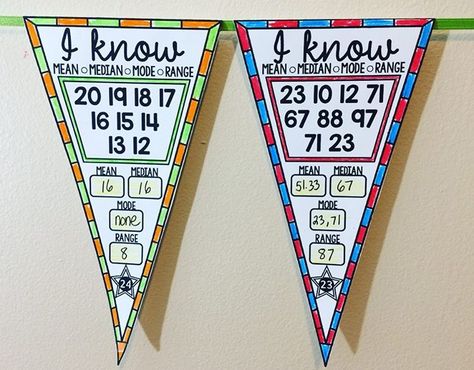 If your students need a little extra practice on mean, median, mode and range, this math pennant activity doubles as classroom decor.… Math Pennants, Mean Median Mode, Mean Median And Mode, School Math, Middle School Math, Teaching Math, Classroom Decor, Middle School, Science