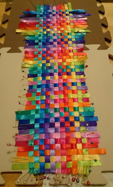 Rainbow ribbon weaving | Littlelixie ... Weaving With Ribbon, Weaving Projects Ideas, Ribbon Weaving, File Decoration Ideas, Diy Rope Basket, Beautiful Stars, Trim Ideas, Ribbon Ideas, Mini Project