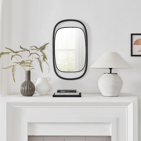 Tired of staring at bare walls? It's time to ditch the boring and transform your space into a modern masterpiece! ✨ We've got the perfect trio to help you achieve that: Statement Mirrors: Reflect light and add a touch of luxury (and maybe a little intrigue ) to your space. Modern Shelving: Showcase your favorite finds, add personality, and keep things organized - all with one stylish piece. Chic Wall Planters: Bring the outdoors in and create a living art piece with a touch of greenery. ... Rectangular Wall Mirror, Hallway Entryway, Entryway Bedroom, Living Room Hallway, Room Hallway, Black Iron, Minimalist Aesthetic, Touch Of Modern, Wall Mirror