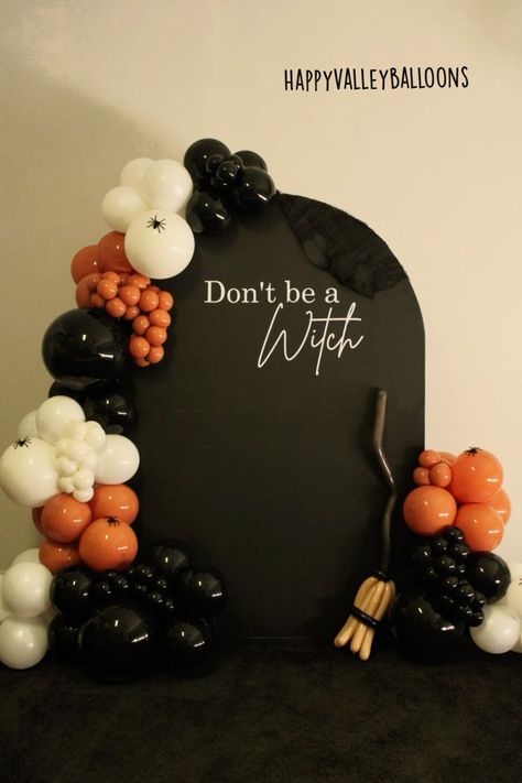 Halloween Birthday For Adults, Costume Party Ideas Decoration, 60th Halloween Birthday Party, Witches And Wine Party, Witch Party Theme, Boos And Booze Party Decorations, Halloween Party Balloon Decor, Halloween Themed 30th Birthday Party, October Birthday Themes For Women