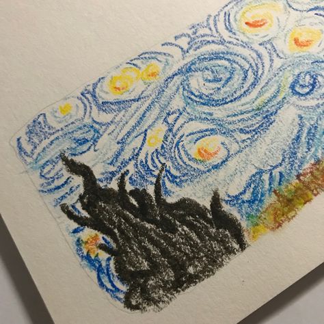 Starry Night Drawing, Night Drawing, Colored Pencils, Starry Night, Coloured Pencils