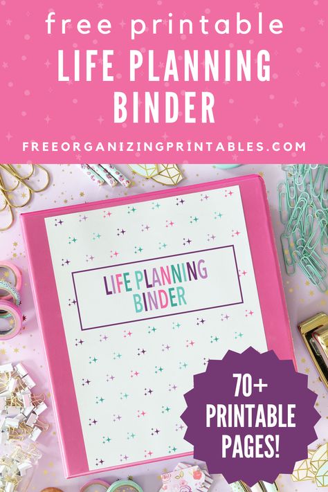 Use this free printable life planning binder to set goals, establish new habits, make to-do lists, and create detailed plans for your months, weeks, and days. Get ready to increase your productivity and accomplish more! | #planningbinder #freeprintables #binderprintables #productivity #planner Get Your Life Together Binder, Free Printable Life Planner, Life Planner Printables Free, Organized Binder, Life Binder Printables, Home Binder Printables, Budget Planner Worksheet, Daily Planner Template Free, Pink Binder