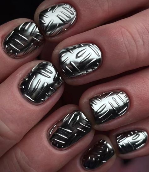 Leather Nails Design, Edgy Gel Nails, Short Gel Nails Chrome, Nerdy Nail Art, Men’s Manicure, Masculine Nail Designs, Masculine Nails, Masculine Nail Art, Drawing Mirror