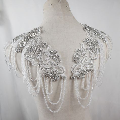 @Favorite shop & get coupons in Announcement #here https://www.etsy.com/shop/lacefabricsupplier Deluxe rhinestone appliques with crystal tassels, shoulder collar bodice appliques handcraft appliques Bridal Sash headpieces Accessories This is full handmade craft with a lot of crystal beads rhinestones sewed on a soft tulle, it is very cost time and very nice quality handmade. ### The price is for 1 piece or pair as you choose . you can buy as many as you like by adding the quantity when place Wedding Gown Necklace, Bodice Applique, Headpiece Accessories, Rhinestone Appliques, Bridal Sash, Wedding Belts, Beaded Applique, Rhinestone Wedding, Rhinestone Bridal