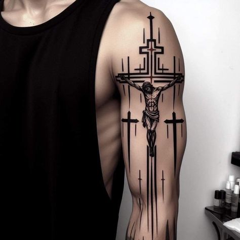 Orthodox Tattoo, Piston Tattoo, Crucifix Tattoo, Jesus Tattoo Design, Small Tattoos For Men, Band Tattoos For Men, Catholic Tattoos, Full Hand Tattoo, Tattoo Quotes For Men