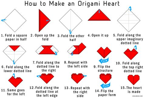 Easy Instructions to Fold an Origami Red Paper Heart | Cool2bKids Origami Heart Instructions, Money Origami Heart, Paper Hearts Origami, Easy Origami Heart, Origami Heart With Wings, 3d Origami Heart, Origami Step By Step, Origami For Beginners, Origami Love