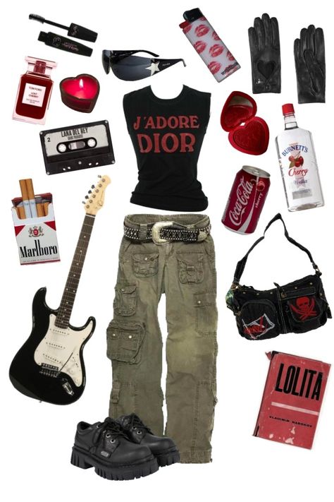 2000s Rock Outfits, Dark Red Feminine, Early 2000s Punk Rock Fashion, Lana Outfit Aesthetic, Hangover Outfit, Rockstar's Gf Outfits, Rockstar Gf Clothes, Aesthetic Outfits Rockstar Gf, Lana Del Rey Outfits Inspiration