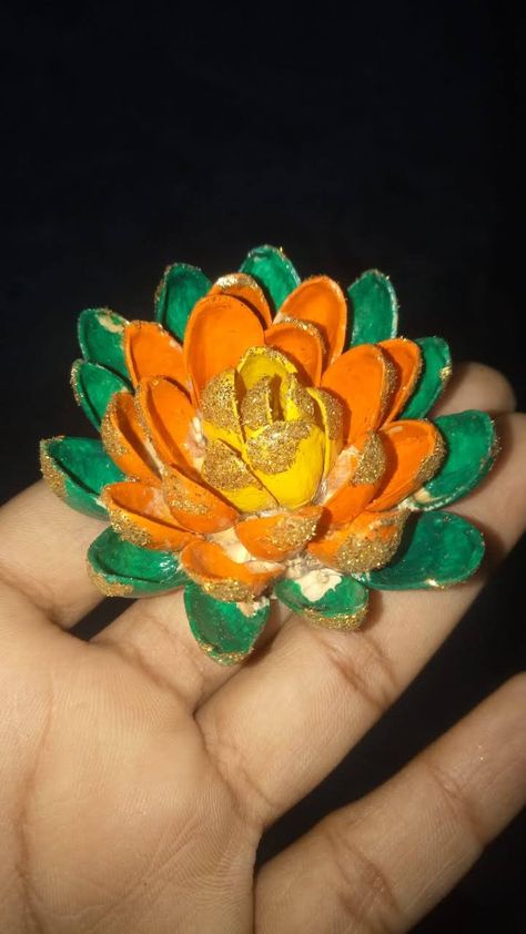 Madeup of pista cover in tricolor Lotus Craft, Craft Flowers, Flower Crafts, Tri Color, Cover Art, Floral Rings, Lotus, Craft Ideas, Flowers