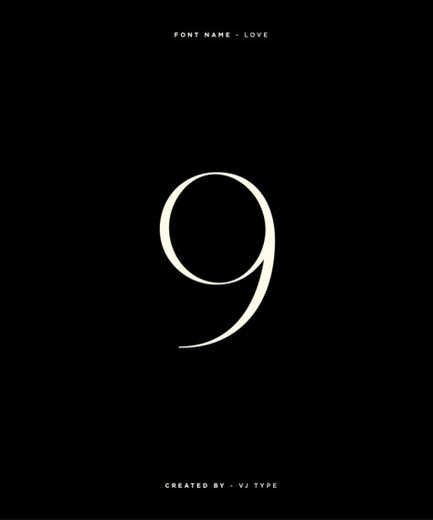 Typography Design By VJ Type 9 Number Design Fonts, Number 9 Aesthetic, 9 Number Logo, Typography Design Ideas, Vj Type, Number Tattoo Fonts, Notion Ideas, Number Wallpaper, 9 Number