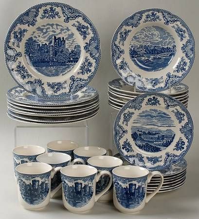 Johnson Brothers Old Britain Castles Blue (England 1883 Stamp) at Replacements, Ltd - Page 1 Old Britain, Blue And White Dinnerware, Johnson Brothers China, Classic Dinnerware, Blue Willow China, Blue Patio, Blue Dishes, Blue Dinnerware, Antique Dishes