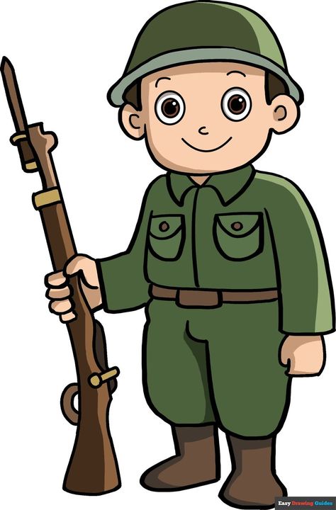 Calling all kid artists: Show your creative side and learn how to draw a soldier with us today. It's easier than ever before - let's begin now! https://easydrawingguides.com/how-to-draw-a-soldier/ Drawing Of Soldier, Soldier Drawing Easy, Drawing Soldier, Soldier Cartoon, Army Drawing, Soldier Drawing, Blending Colored Pencils, Boys Town, Drawing Lessons For Kids