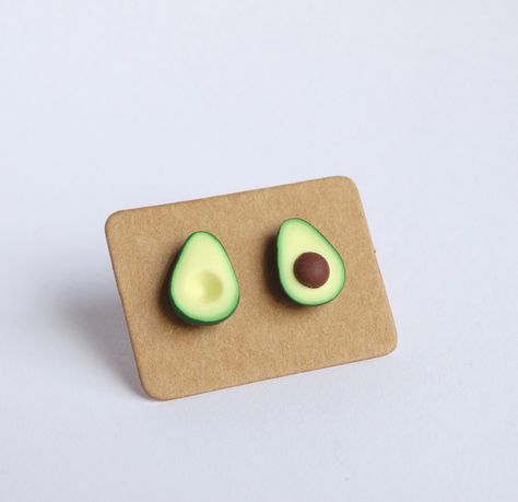 Funny Stud Earrings, Avocado Stuff, Avocado Earrings, Avocado Brownies, Mail Slot, Funny Earrings, Cute Avocado, Polymer Clay Jewelry Diy, Clay Jewelry Diy