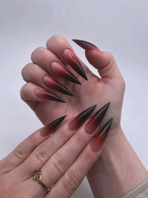 Nails With Simple Design, Zombie Nails, Red Stiletto Nails, Vampire Nails, Pointy Nails, Long Stiletto, Long Nail Designs, Claw Nails, Goth Nails