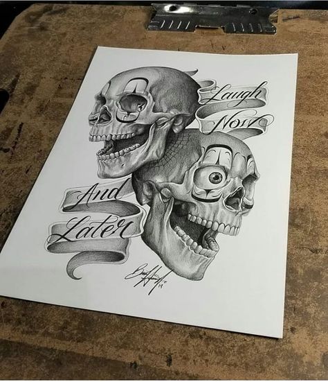 Skull And Rose Drawing, Skull Tattoo Flowers, Horus Tattoo, Smile Now Cry Later, Laugh Now Cry Later, Smile Drawing, Chicano Lettering, Cool Tattoo Drawings, Cartoon Smile