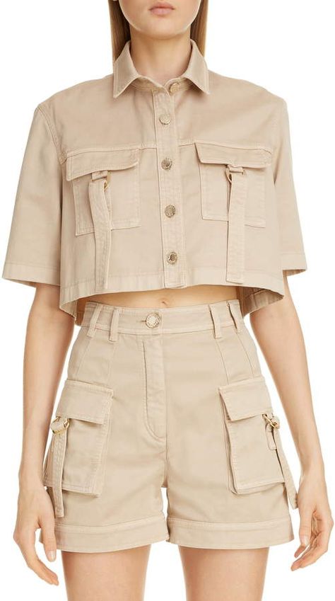 Cargo Crop Shirt Mode Kimono, Cargo Shirts, Blouse Nordstrom, Fashion Design Clothes, Crop Shirt, Look Fashion, Fashion Inspo Outfits, Fashion Clothes Women, Cool Outfits