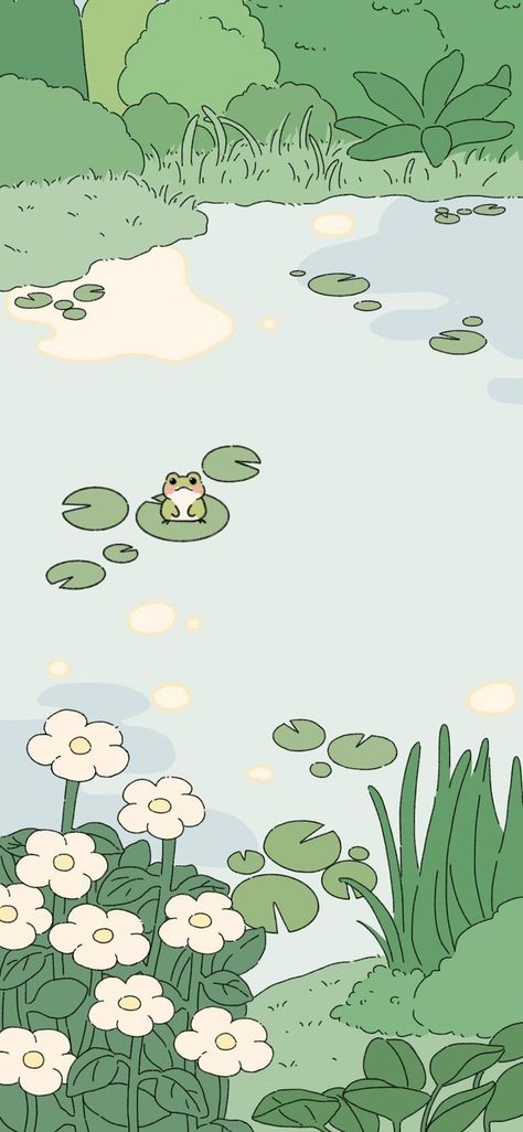 Green Aesthetic Frog Wallpaper, Cute May Wallpaper, Green Moving Background, Green Animated Wallpaper, Cute Doodles Aesthetic Wallpaper, Spring Kawaii Wallpaper, Spring Wallapers Aesthetics, Cute Wallpapers For Phone Homescreen, Wallpaper Frog Cute