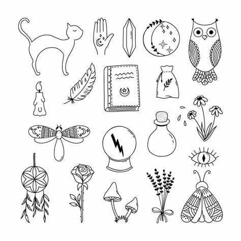 Witchy Logos, Diy Grimoire, Witchy Doodles, Tattoo Fillers, Magic Doodle, Symbol Drawing, Tattoo Filler, Tattoo Flash Sheet, Doodle Style