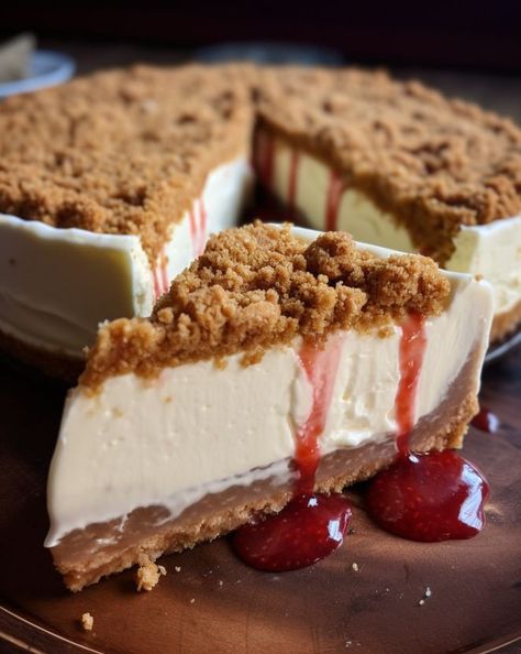 Double Crust Cheesecake, Cheesecake Ingredients, Fruit Toppings, Strawberry Sauce, Creamy Cheesecake, Crust Recipe, Cream Cheese Filling, Graham Cracker Crumbs, Cake Flour