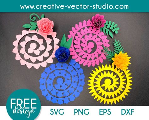 Free-design-roller-flower-free-bundle-1 Rolled Flower Svg Free, Flower Svg Free, Free Paper Flower Templates, Free Fonts For Cricut, Paper Rose Template, Flower Svg Files, Rolled Paper Flowers, Svg Templates, Projets Cricut