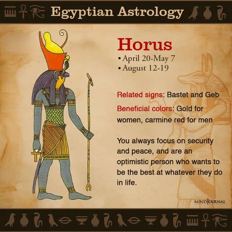 Egyptian Astrology: What Your Egyptian Zodiac Sign Says About Your Personality Egyptian Zodiac Signs, Egyptian Astrology, Egyptian God Horus, Egyptian Deities, God Horus, Kemetic Spirituality, Ancient Egyptian Deities, Ancient Egypt Gods, Ancient Egyptian Symbols