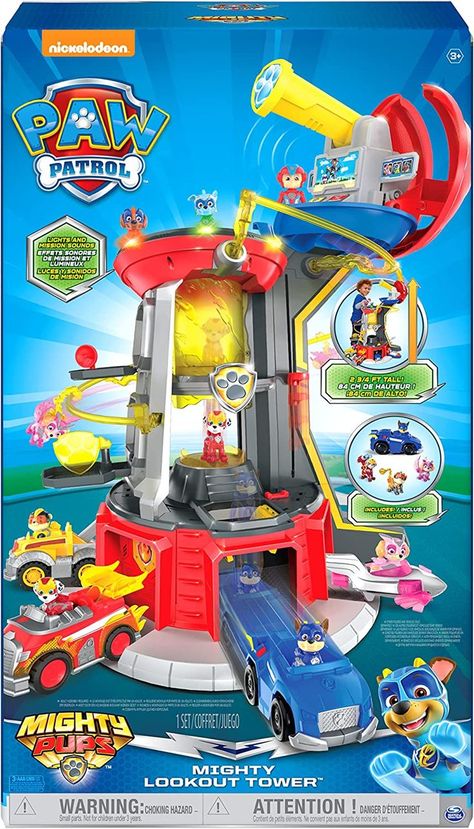 MIGHTY LOOKOUT PAW PATROL TOWER: This 2 ¾ ft. tall tower gives kids the perfect vantage point with a real working telescope! Push the buttons to activate lights and sounds and help the pups save the day!-Please note this is an affiliate link to Amazon- Paw Patrol Tower, Easter Basket Toys, Paw Patrol Cartoon, Craft Work For Kids, Kids Toy Shop, Paw Patrol Toys, Kids Toys For Boys, Lookout Tower, Toy Cars For Kids