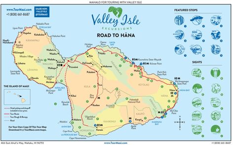 The Road to Hana Guide Road To Hana Map, Road To Hana Maui, Maui Map, Haleakala Sunrise, Hawaii Trip Planning, Maui Tours, Hana Highway, Highway Map, Hana Maui