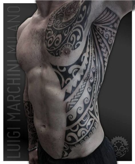 Polynesische Tattoos – Part 01 - Tattoo Spirit Passage Tattoos, Tattoo Cotes, Masculinity Tattoos, Samoa Tattoo, Maori Tattoo Meanings, Rib Tattoos For Guys, Masculine Tattoos, Rites Of Passage, Torso Tattoos