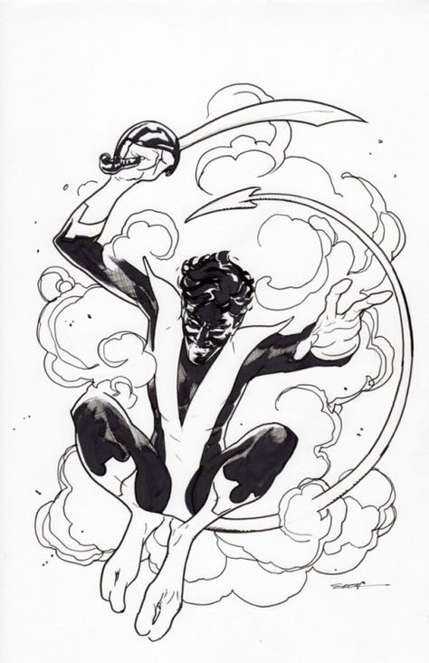 Ryan Sook Art, Nightcrawler Art, Marvel Inhumans, Comic Book Room, Night Crawler, Kurt Wagner, Sketch Style Tattoos, Cartoon Tattoo, Comic Book Art Style