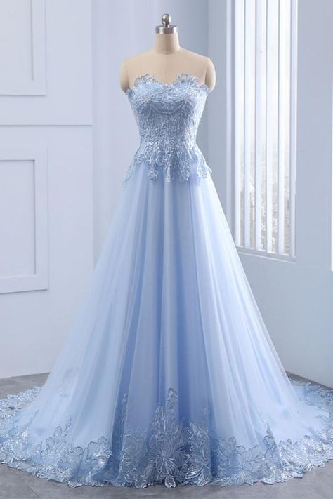 Graduation Dresses Long, Queen Alice, Tulle Long Prom Dress, Blue Prom Dresses, Light Blue Wedding, Senior Prom Dresses, Blue Tulle, Long Evening Gowns, Sweetheart Dress