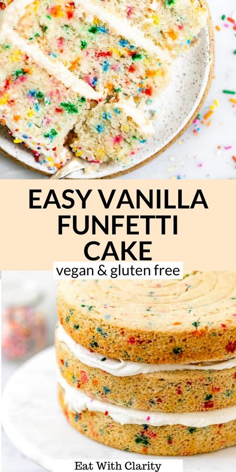 Egg Free Funfetti Cake, Dairy Free Gluten Free Birthday Cake, Gluten Free Dairy Free Funfetti Cake, Vegan And Gluten Free Cake Recipes, Gf Df Birthday Cake, Gluten Free Vegan Vanilla Cake, Gluten Free Birthday Cupcakes, Vegan Paleo Cake, Dairy Free Confetti Cake