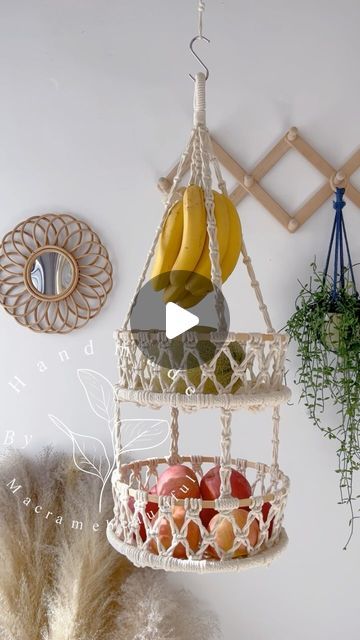 Emma Yang on Instagram: "Check out this beautiful macrame basket we design and create, perfect organize and storage solution for the fruits and vegetables:) and it looks so good in the kitchen.
CHECK THE LINKINBIO for the price and the details if you are Interested in this design.
.
.
.
#MacrameFruitBaskets #BohoKitchen #KitchenStorage #FruitfulDecor #HandcraftedWithLove #TealDelight #HomeOrganization #BohoStyle #FunctionalDecor #FestiveEtsyFinds #etsycreatorco" Diy Fruit Basket, Macrame Fruit Basket, Macrame Basket, Boho Kitchen, Functional Decor, Macrame Patterns, Fruit Basket, Storage Solution, Fruits And Vegetables