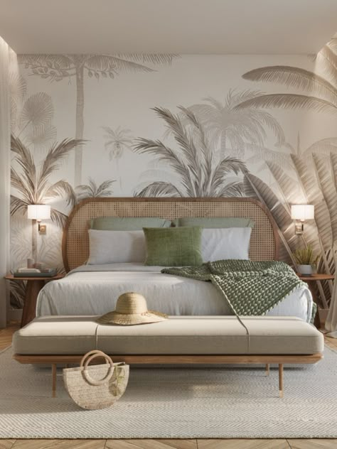 Tropical Bedroom Decor, Hotel Room Interior, Tropical Bedrooms, Modern Luxury Bedroom, Hotel Room Design, Dekor Diy, Bedroom Decor Design, Wallpaper Bedroom, Room Interior Design