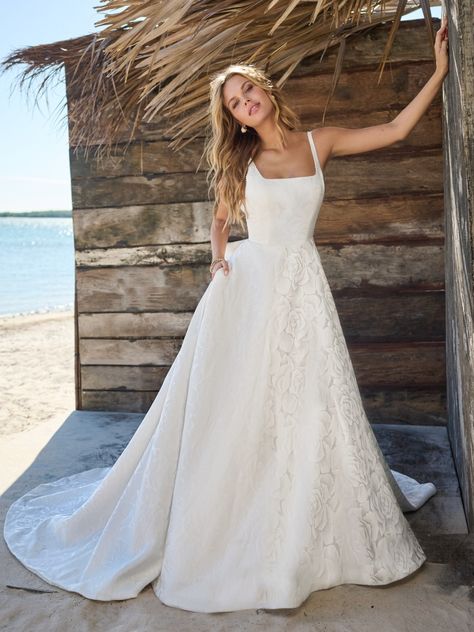 Vesta by Rebecca Ingram, pictured in ivory with natural illusion Rebecca Ingram, Short Engagement, A Line Bridal Gowns, Ivory Gown, Maggie Sottero Wedding Dresses, Designer Wedding Gowns, Maggie Sottero, Bride Look, Perfect Wedding Dress