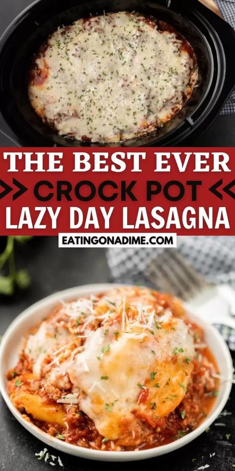 Lazy Lasagna Ravioli Crockpot, Crock Pot Main Dish For Potluck, Pescatarian Crockpot Recipes, Easy Crockpot Recipes For Party, Lasagna In Crockpot, Lazy Lasagna Crockpot, Ravioli Lasagna Crockpot, Crockpot Lasagna With Ricotta, Lazy Day Crock Pot Lasagna Recipe