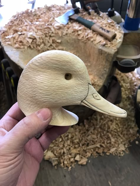 Decoy Carving Ducks, Waterfowl Art, Duck Sculpture, Decoy Carving, Hand Carved Walking Sticks, Wooden Duck, Wood Burning Tool, Duck Head, Bird Carving