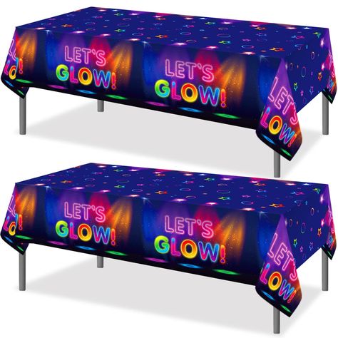 PRICES MAY VARY. Plastic Rich in Quantity: the package comes with sufficient quantity of neon table cloths for parties, sufficient quantity and bright colors can meet your daily needs and replacement, which are necessary additions for neon birthday table decorations, making your theme party popular and eye catching Reasonable Size: our plastic table covers measure about 130 x 220 cm/ 51.18 x 86.61 inches, which is big enough to cover many rectangular tables, also big enough for you to attract pe Neon Table, Black Light Party, Glow Theme Party, Neon Party Decorations, Glow Table, Balloon Glow, Neon Birthday Party, Glow Party Supplies, Disco Party Decorations