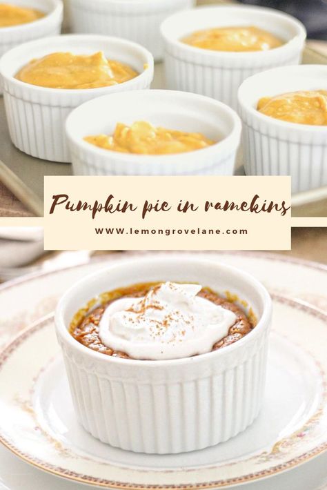 Pumpkin Pie In Ramekins, Pumpkin Ramekin Dessert, Ramekin Pumpkin Pie, Ramekin Pies, Pumpkin Pie For One, Ramkin Recipes, Ramekin Desserts, Pumpkin Pecan Coffee Cake, Individual Pumpkin Pie