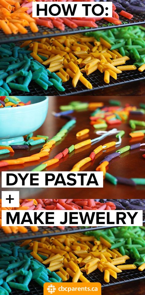 Painted Pasta, Dye Pasta For Crafts, Homemade Pasta Colorful, Colored Pasta Necklace, Dyed Spaghetti Noodles Sensory Play, How To Dye Pasta For Sensory Play, Macaroni Crafts, Macaroni Art, Penne Noodles