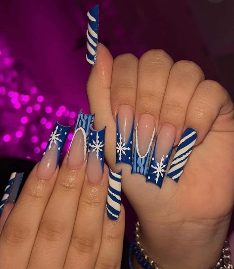 Blue Christmas Nail Designs, Blue Christmas Nails, Tapered Square Nails, Colored Acrylic Nails, Glamorous Nails, Blue Nail Designs, Acrylic Nails Coffin Pink, Christmas Nails Acrylic, Bling Acrylic Nails