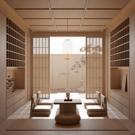 Chinese Tea Room Design, Japanese Foyer, Japanese Hallway, Japanese Living Room Design, Tea Room Interior, Japanese Style Interior Design, Zen Style Interior, Neo Classical Interiors, Japanese Dining Room