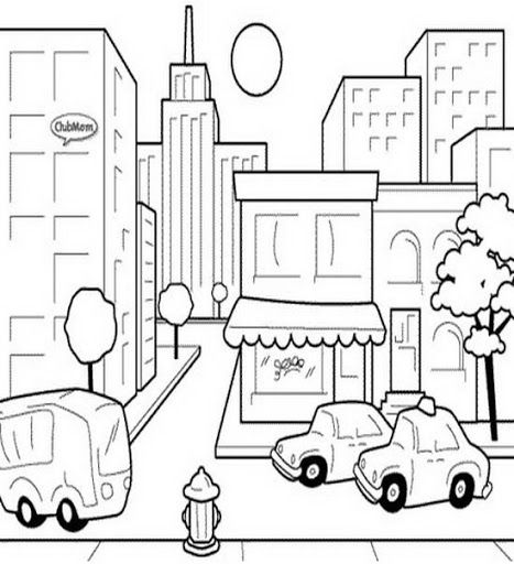 City Drawing Easy, City Coloring Pages, Drawing City, Super Coloring Pages, Cityscape Drawing, Scene Drawing, City Cartoon, City Drawing, City Scene